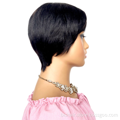 Wholesale Short Bob Wig With Bangs Pixie Cut Brazilian Human Hair Wigs Remy Full Manchine Cheap Red Brown Wigs For Women